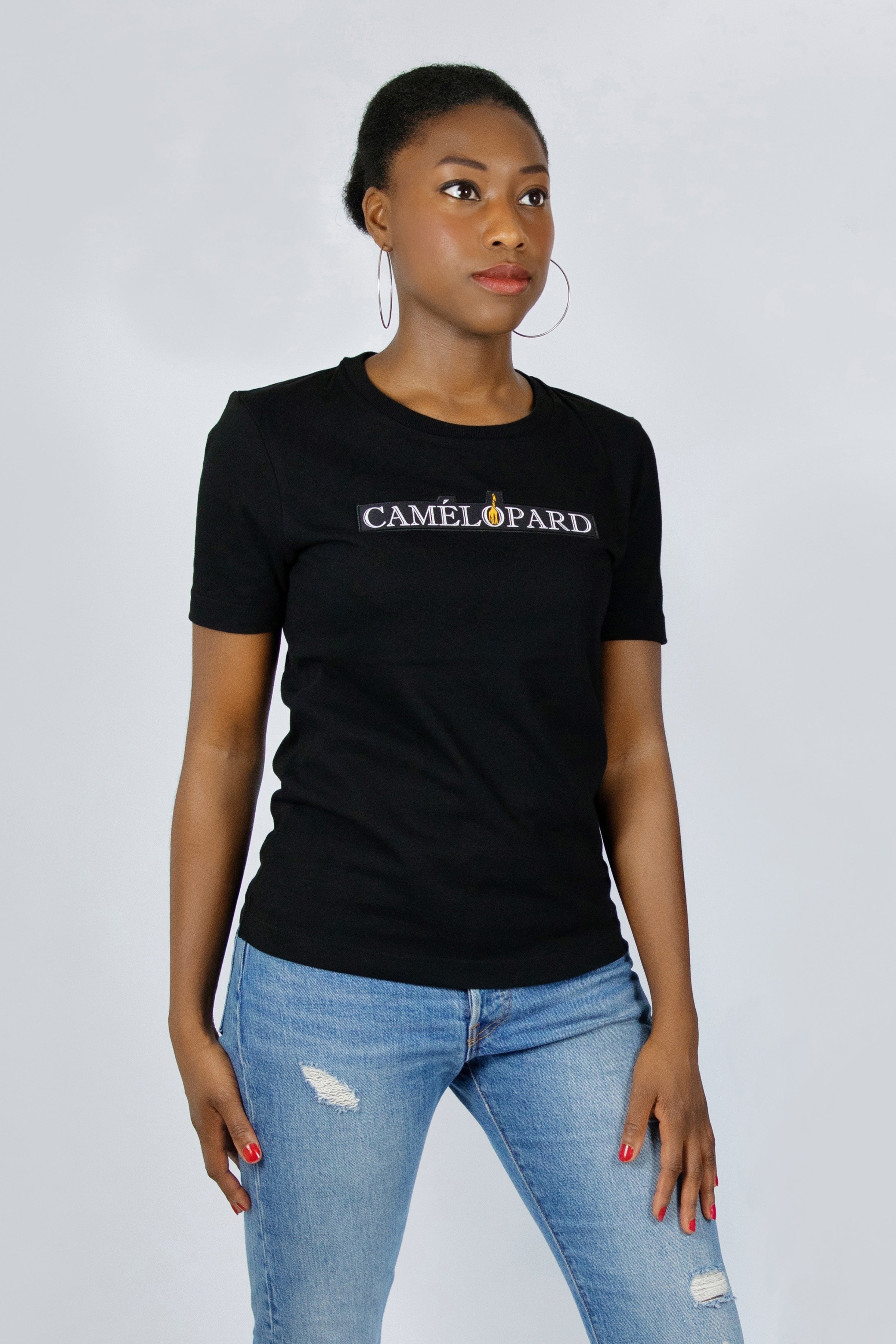 Women's black cotton T-shirt Made In France - Embroidered logo