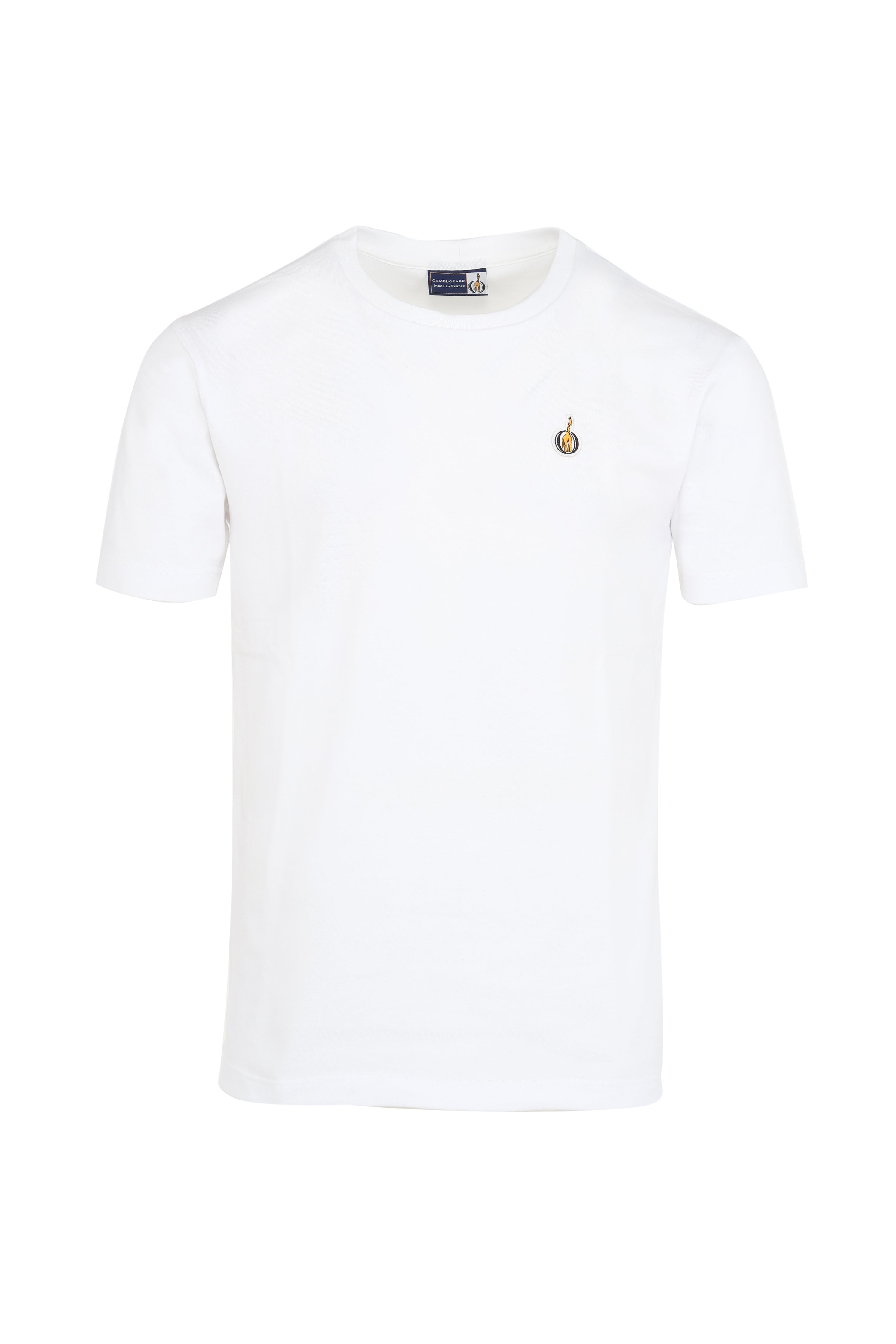 Men's white cotton T-shirt Made In France - embroidered giraffe