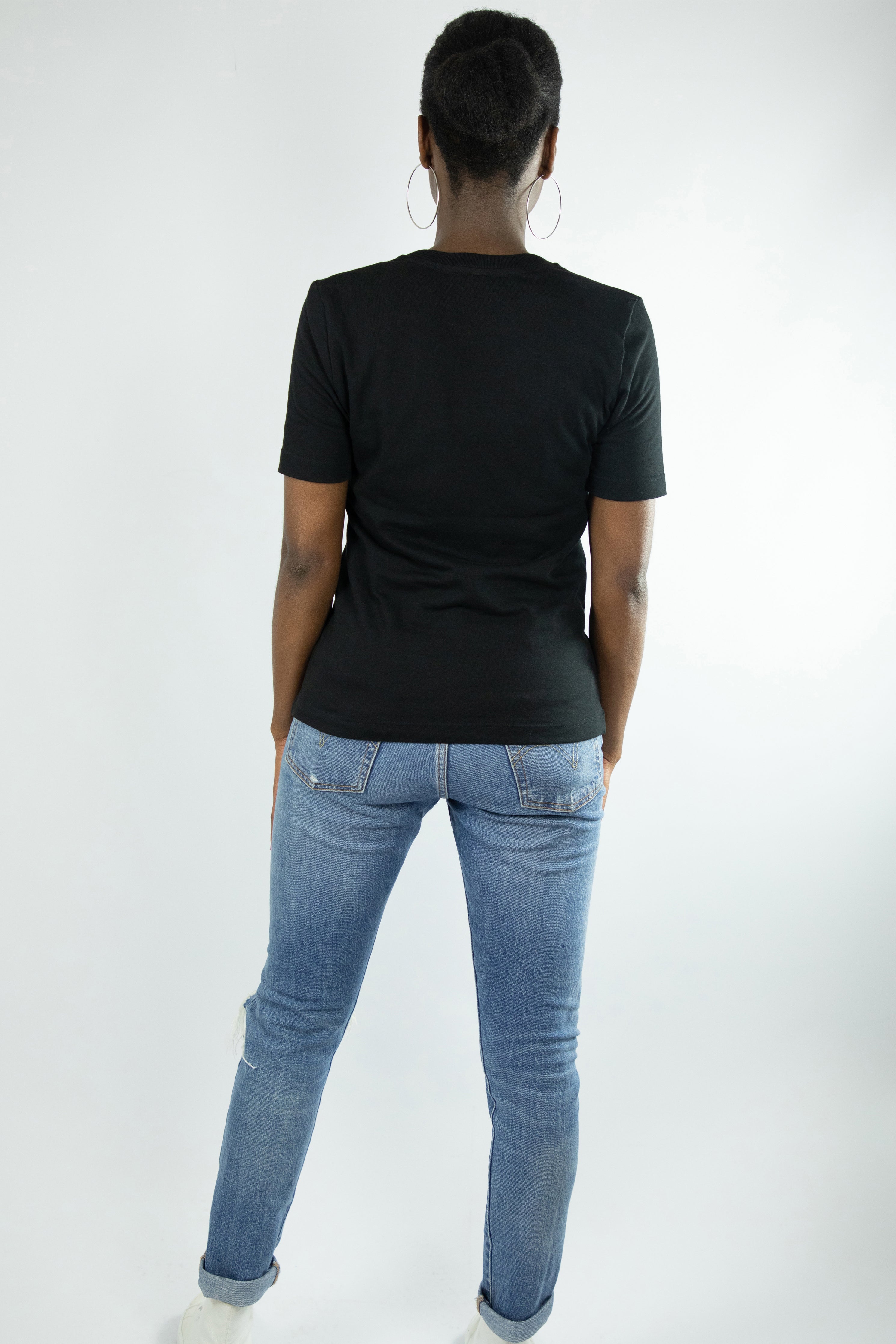 T-shirt femme noir en coton Made In France - Logo brodé