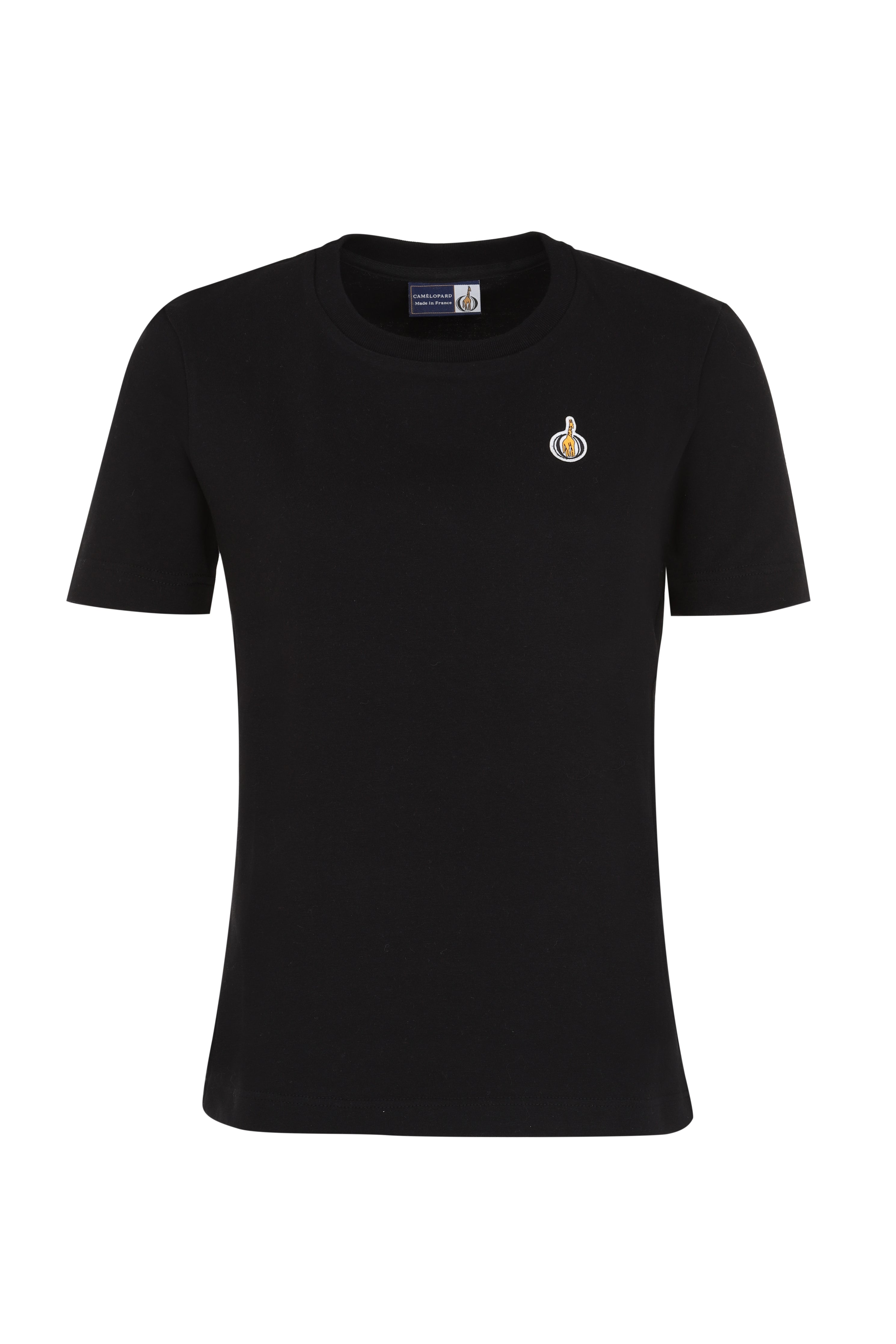 T-shirt femme noir en coton Made In France - girafe brodée